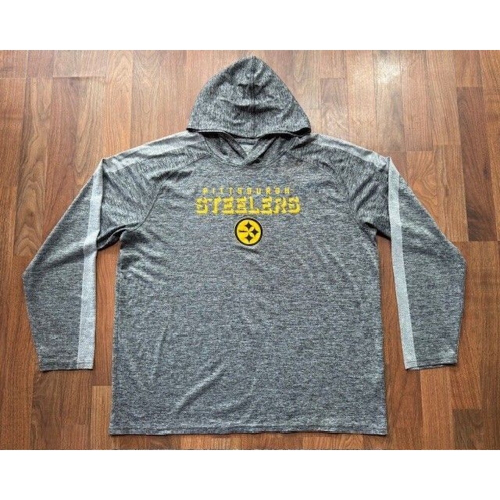 Steelers Hooded Shirt Mens 2XL Gray NFL Pro Line Fanatics Pullover Lightweight